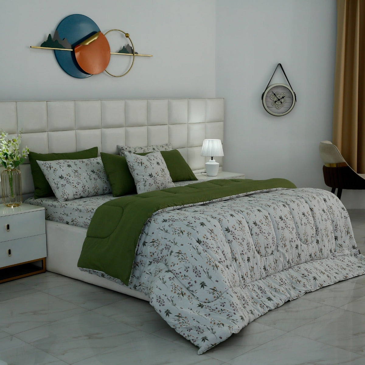 8 PCs Premium Winter Razai Set- Willow Mist Comforters Apricot