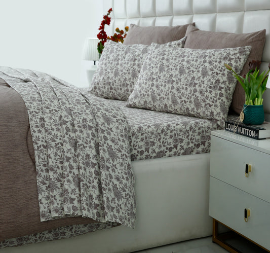 5 PCs Single Razai Set- Floral Whisper Comforters Apricot