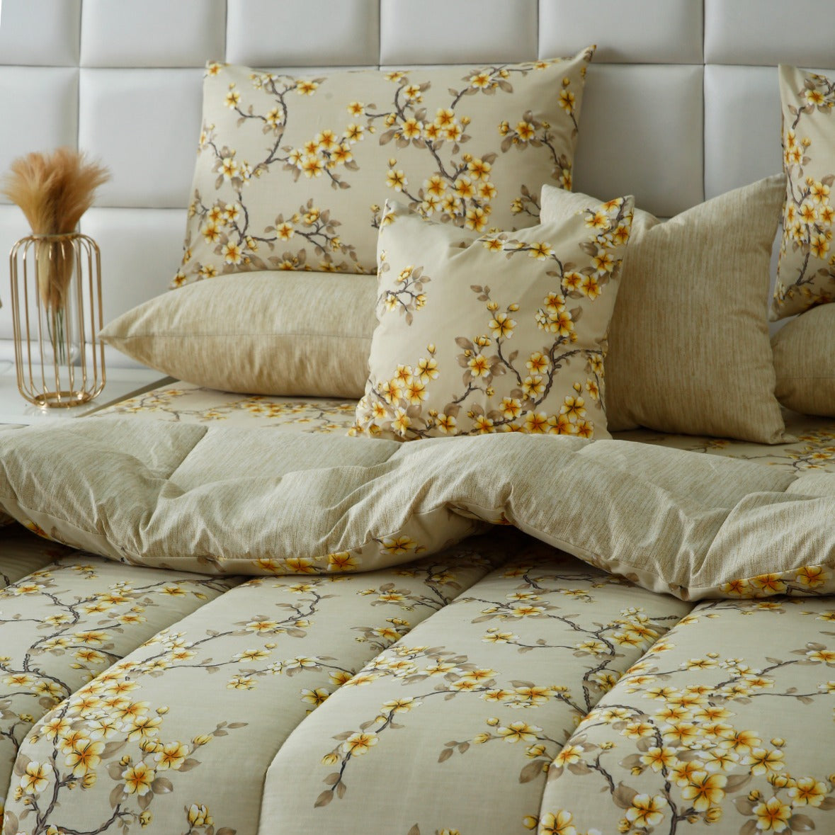 8 PCs Premium Winter Razai Set- Primrose Glow Comforters Apricot