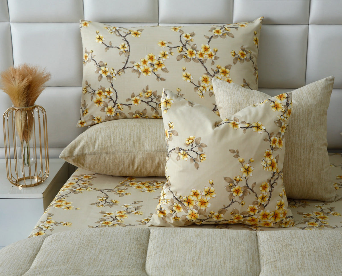 5 PCs Single Razai Set- Primerose Comforters Apricot