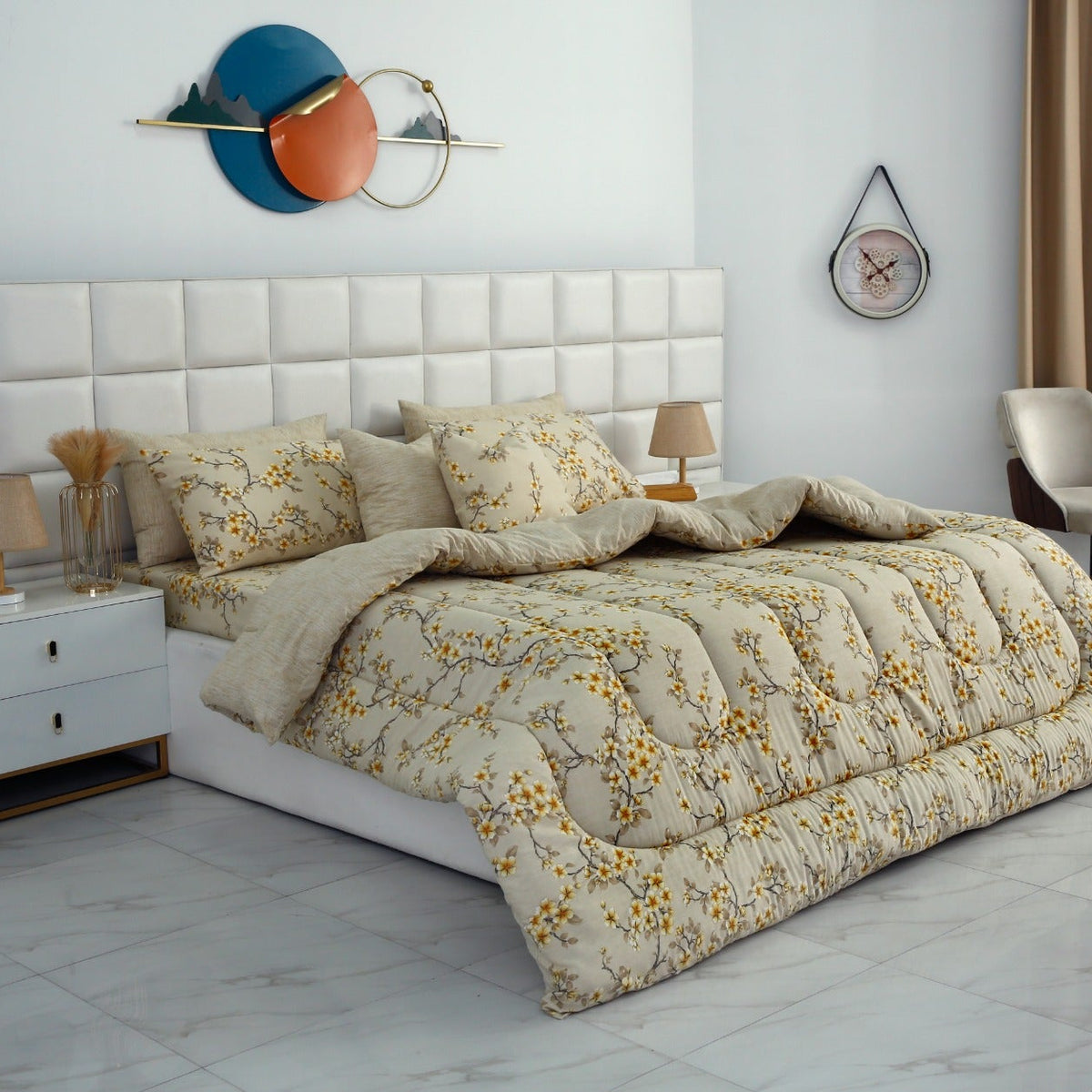 8 PCs Premium Winter Razai Set- Primrose Glow Comforters Apricot