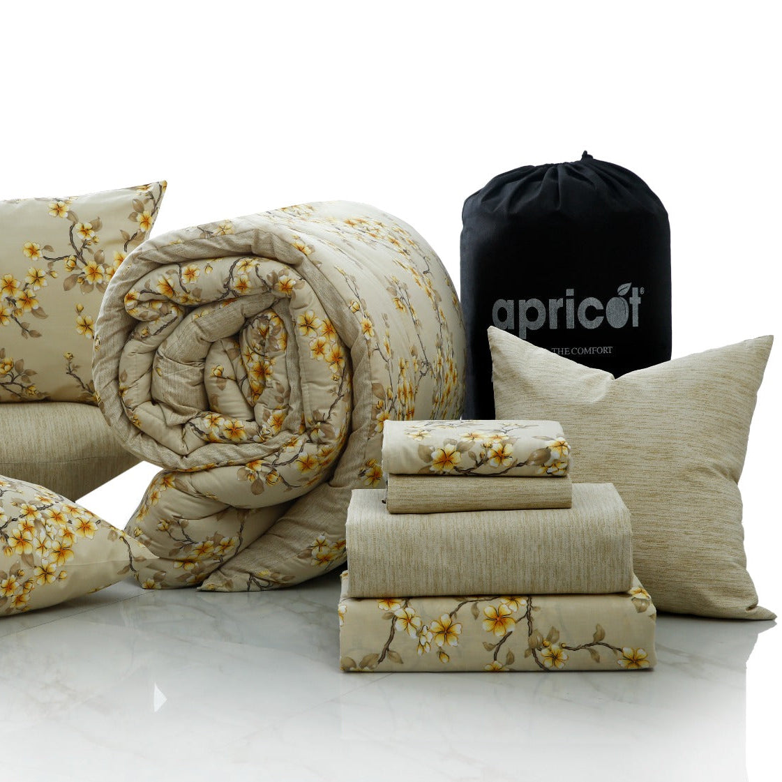 8 PCs Premium Winter Razai Set- Primrose Glow Comforters Apricot