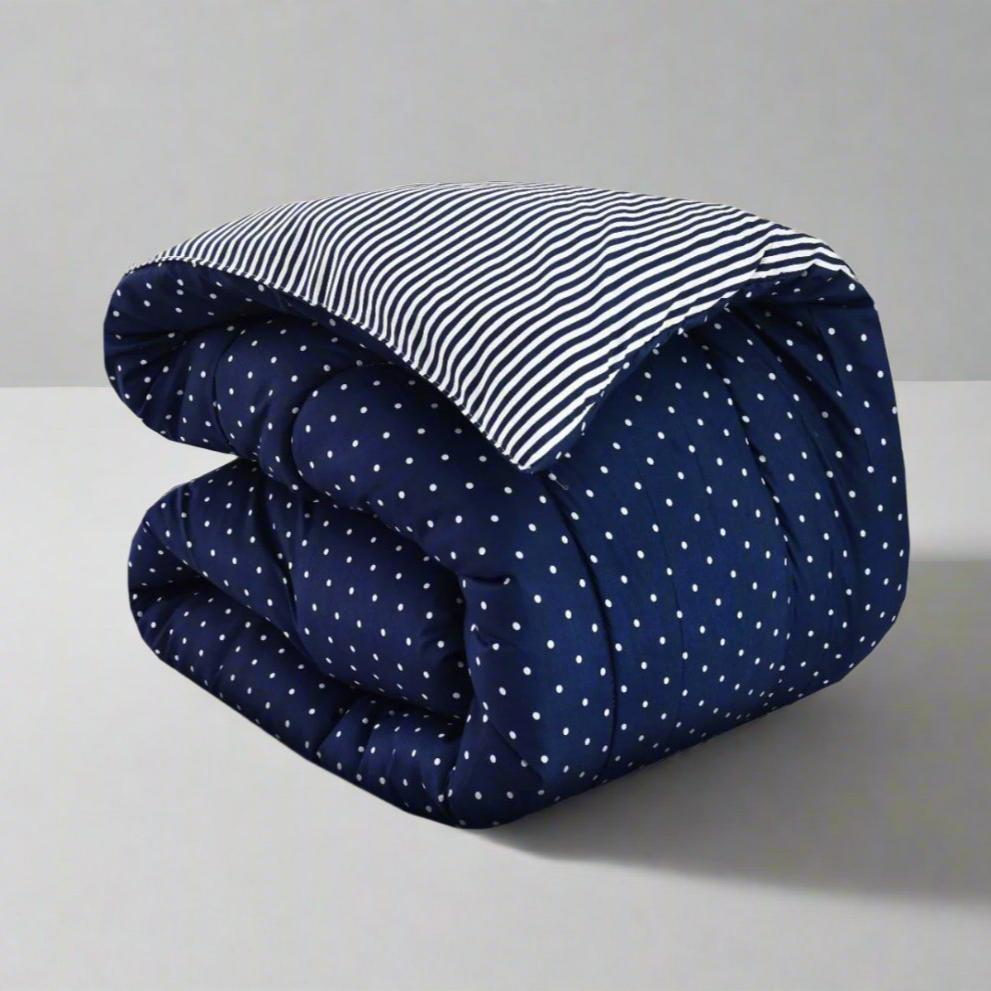 1 PC Double Winter Comforter-Blue Polka Comforters Apricot