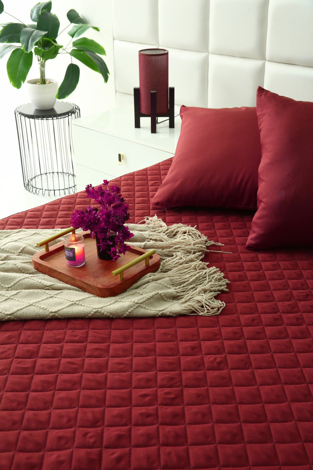 Quilted Waterproof Mattress Protector-Burgundy Protectors Apricot