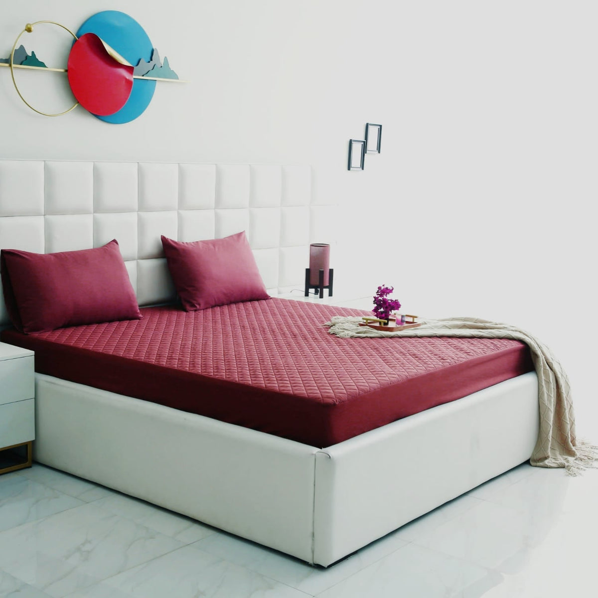Quilted Waterproof Mattress Protector-Burgundy Protectors Apricot