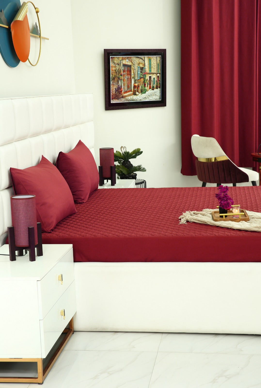 Quilted Waterproof Mattress Protector-Burgundy Protectors Apricot