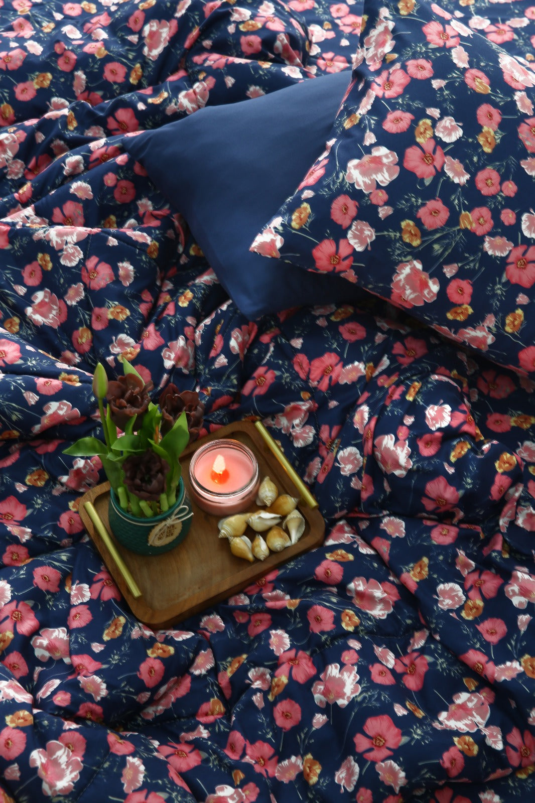 6 PCs Summer Comforter Set-Autumn Bloom Bed Spread Apricot