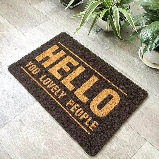 Anti-Slip Door Mat-HELLO(Dark Base) Door Mats Apricot