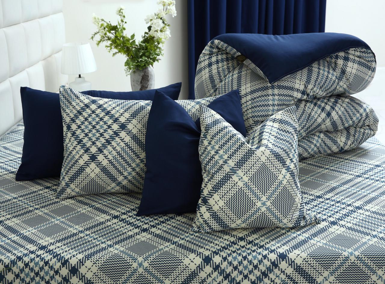 8 PCs Winter Comforter Set-Blue Check