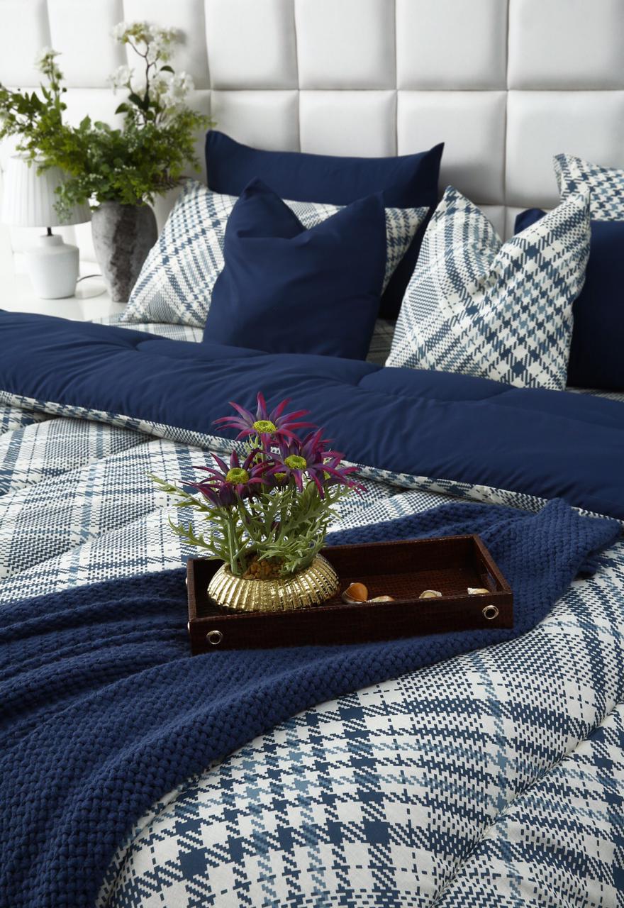 8 PCs Winter Comforter Set-Blue Check