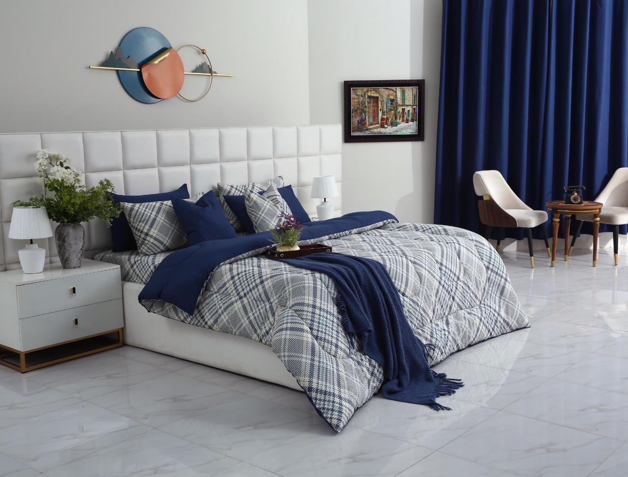 8 PCs Winter Comforter Set-Blue Check