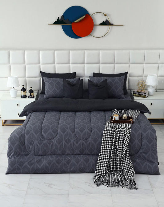 8 PCs Winter Comforter Set-Ash Black Comforters Apricot