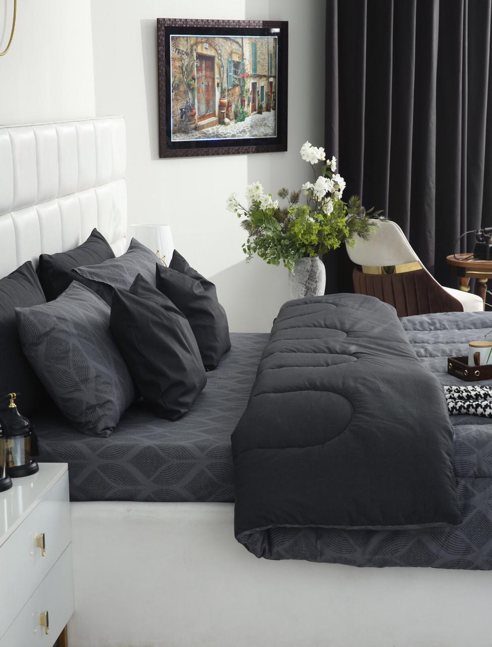 8 PCs Winter Comforter Set-Ash Black