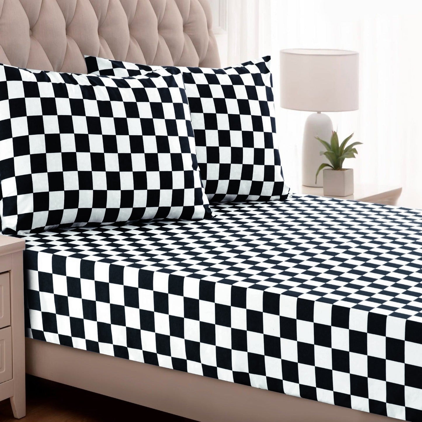 Fitted Bed Sheet-Black Chess Fitted Sheets Apricot