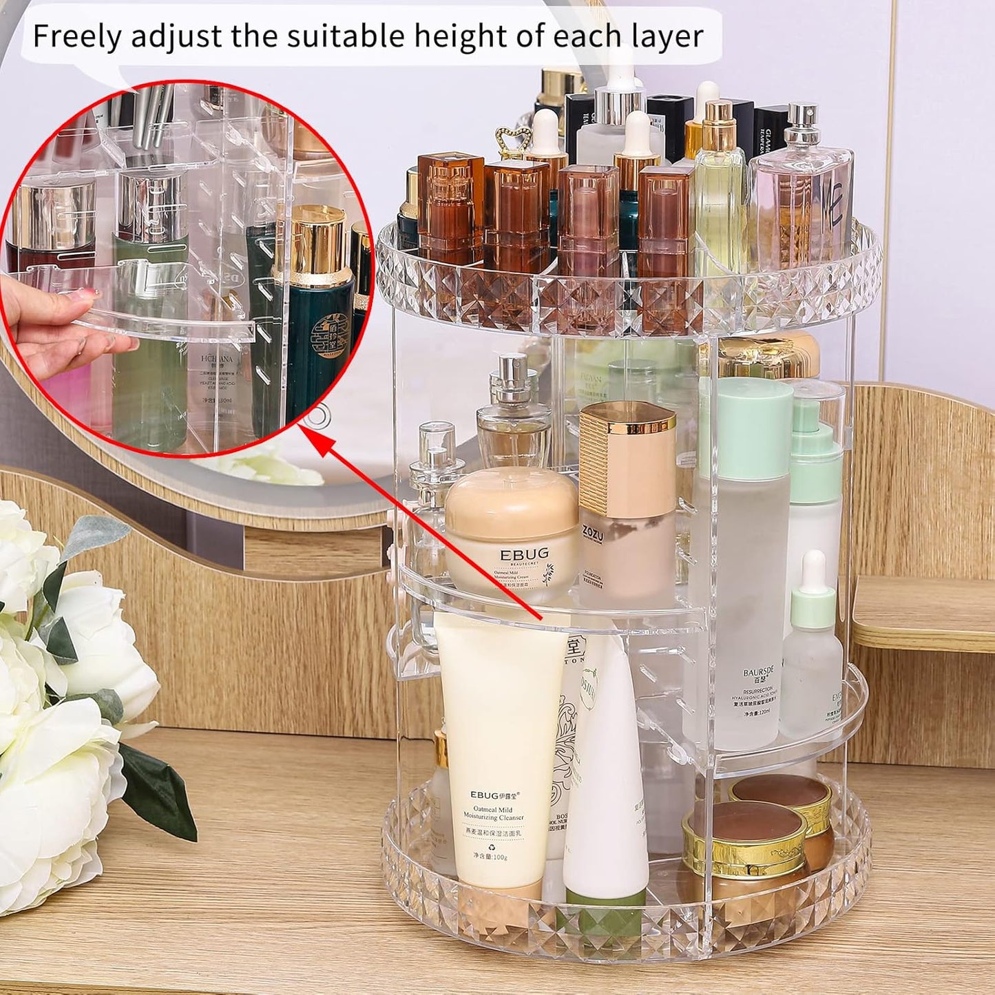 360° Rotating Makeup Organizer Stand-SA2408-189 Cosmetic Organizer Apricot