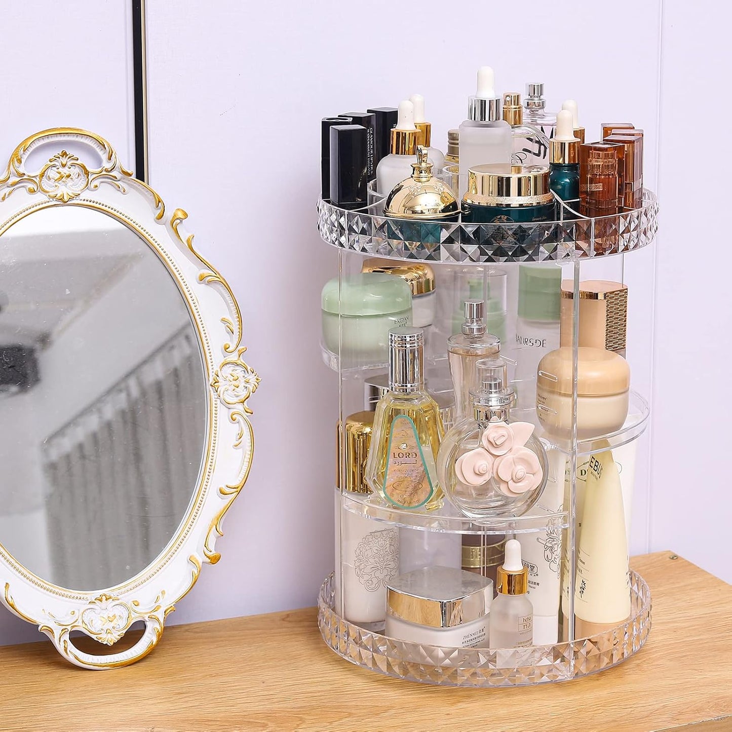 360° Rotating Makeup Organizer Stand-SA2408-189 Cosmetic Organizer Apricot