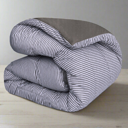1 PC Double Winter Comforter-Grey Stripes Comforters Apricot