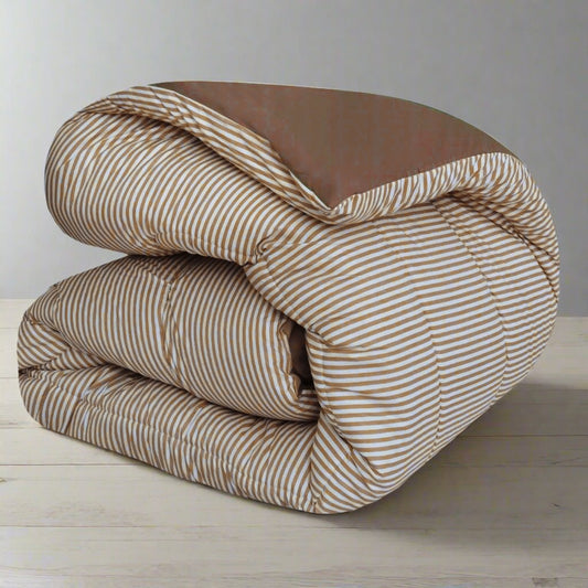 1 PC Double Winter Comforter-Brown stripes Comforters Apricot