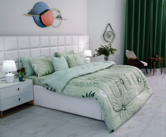 8 PCs Winter Comforter Set-Sage Green Flowers Comforters Apricot