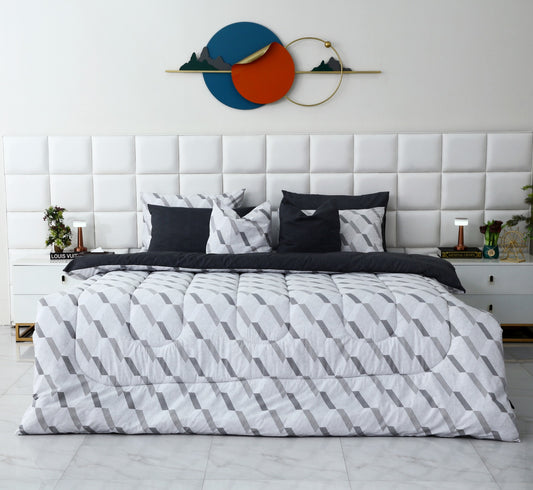 8 PCs Winter Comforter Set-Sliver Triangles Comforters Apricot