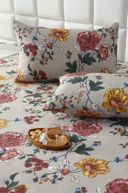 2Pcs Single Bed Sheet-Vintage Garden single bed sheet Apricot