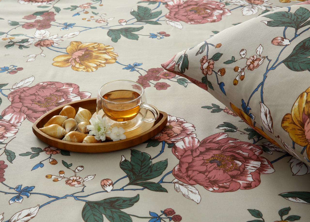 2Pcs Single Bed Sheet-Vintage Garden single bed sheet Apricot