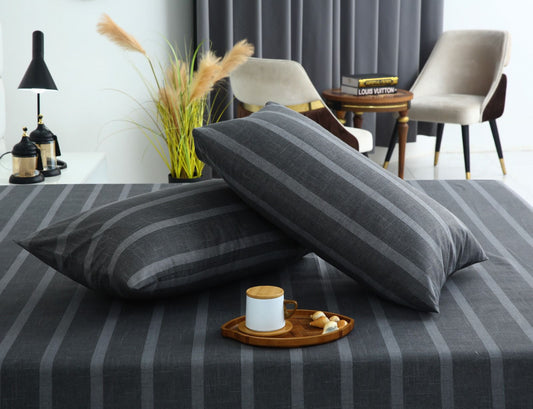 Fitted Bed Sheet- Ash Grey Stripes