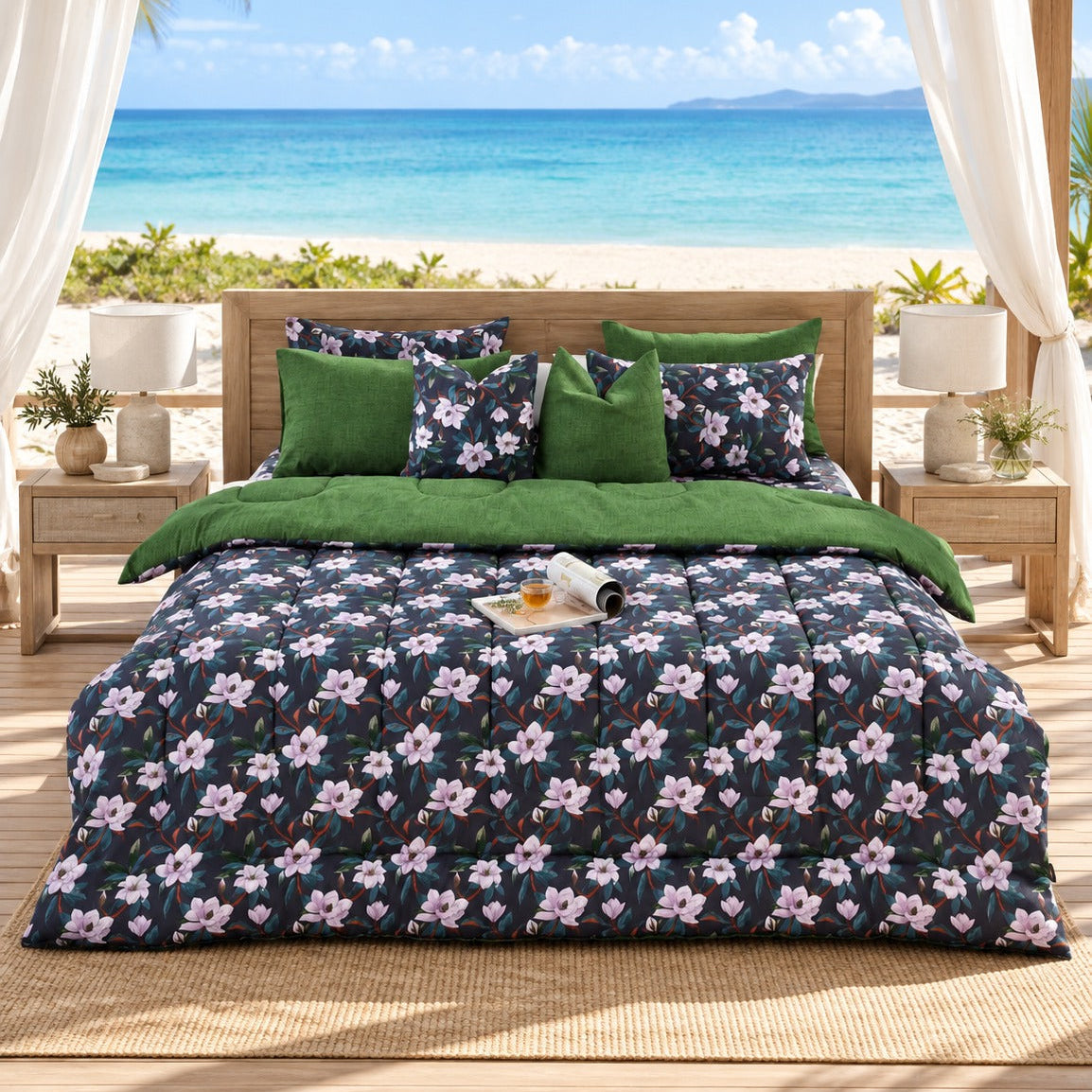 8 PCs Winter Razai Set-Snowy Petal Comforters Apricot