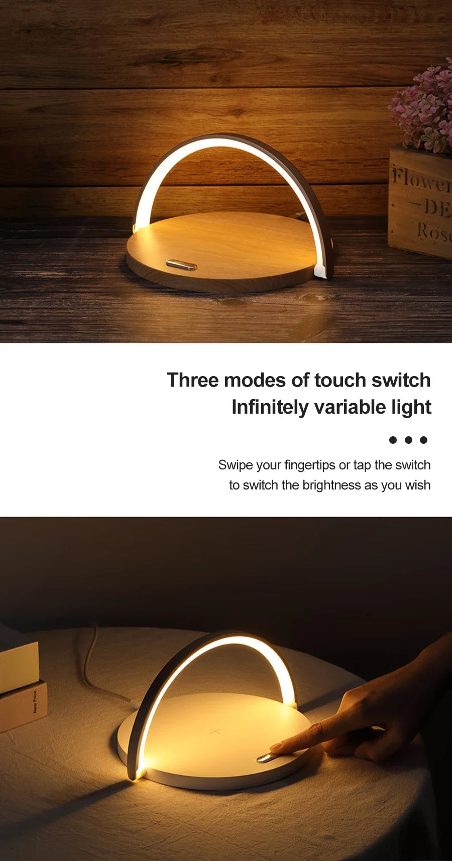 Wireless Charging Pad and LED Lamp-SA2405-185 Wooden Texture Mobile Accessories Apricot