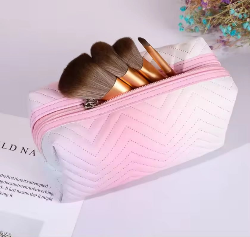 Women Waterproof PU Leather Gradient Cosmetic Storage Bags-(SA2405-111) Cosmetic Organizer Apricot