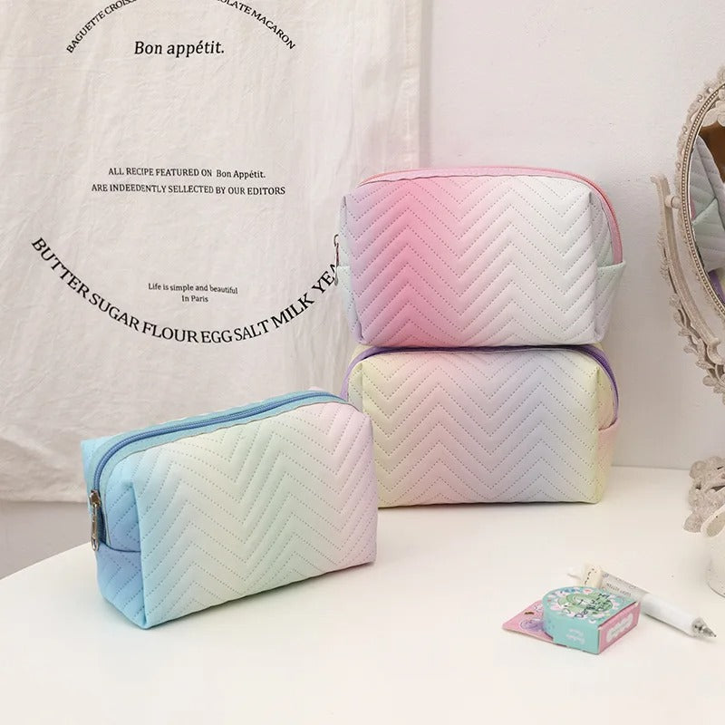 Women Waterproof PU Leather Gradient Cosmetic Storage Bags-(SA2405-111) Cosmetic Organizer Apricot