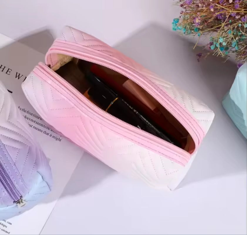 Women Waterproof PU Leather Gradient Cosmetic Storage Bags-(SA2405-111) Cosmetic Organizer Apricot