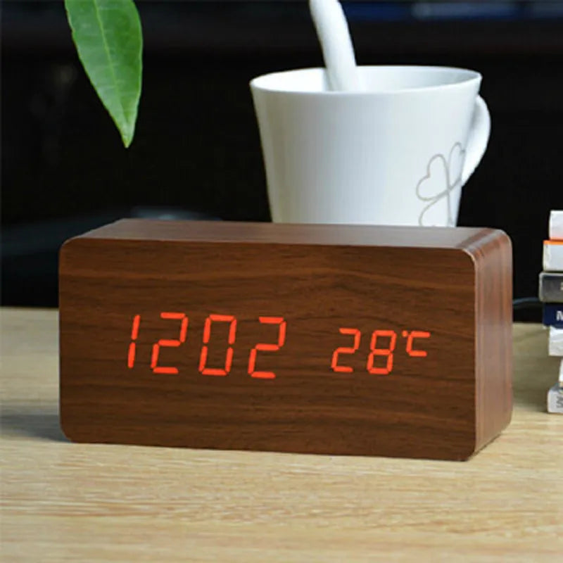 Wood Style Digital Clock(SA2405-228)-Brown(Red LED) Clock Apricot