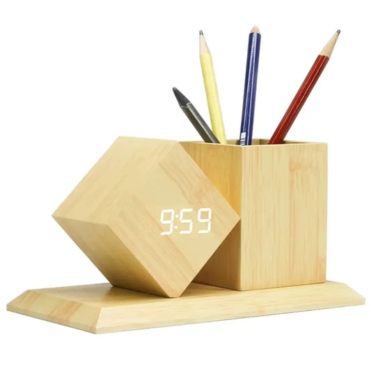 Wood Style Digital Clock with Holder(SA2405-229)-Beige(Red LED) Clock Apricot