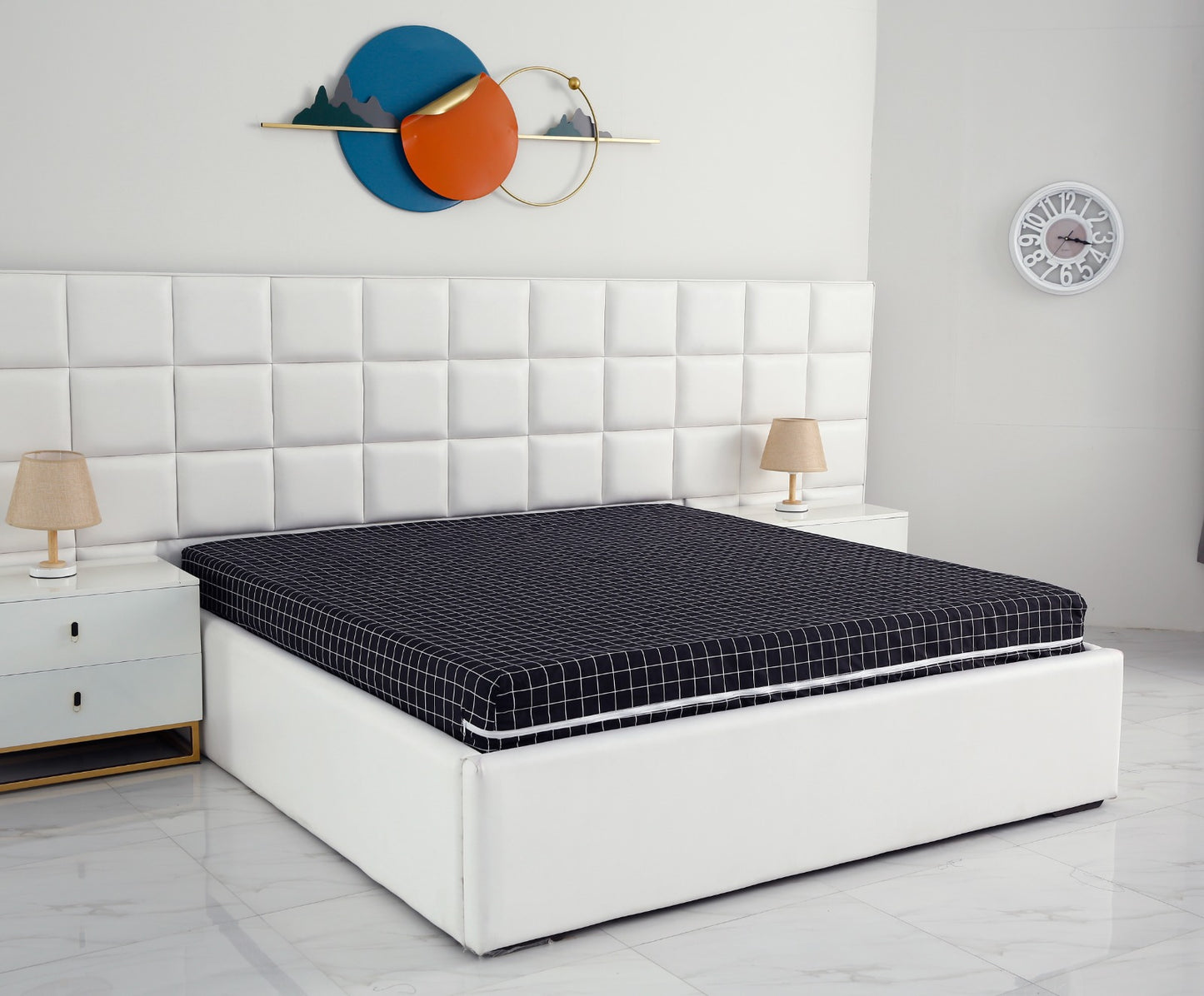 Zipper Mattress Cover Printed-Black Check Protectors Apricot