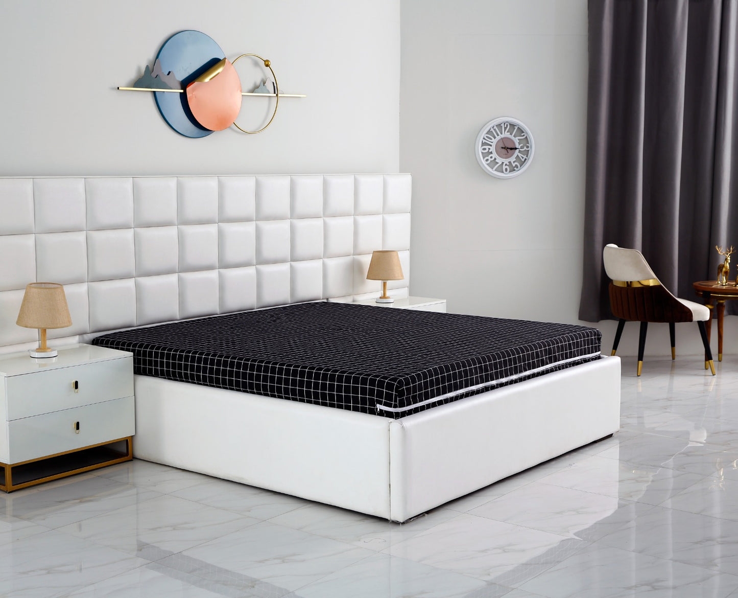 Zipper Mattress Cover Printed-Black Check Protectors Apricot