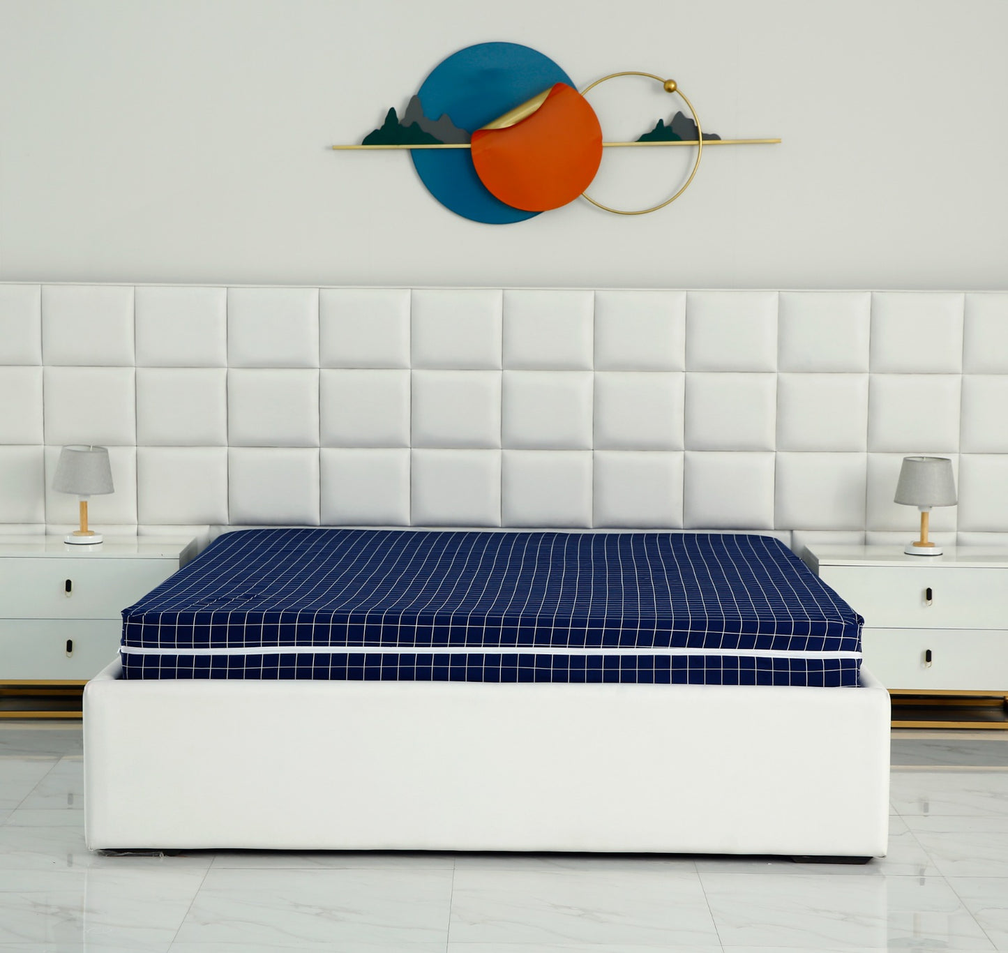 Zipper Mattress Cover Printed-Blue Check Protectors Apricot