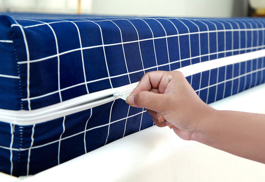 Zipper Mattress Cover Printed-Blue Check Protectors Apricot