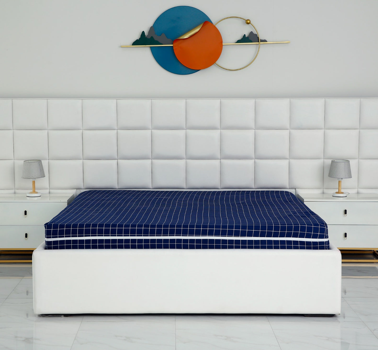 Zipper Mattress Cover Printed-Blue Check Protectors Apricot