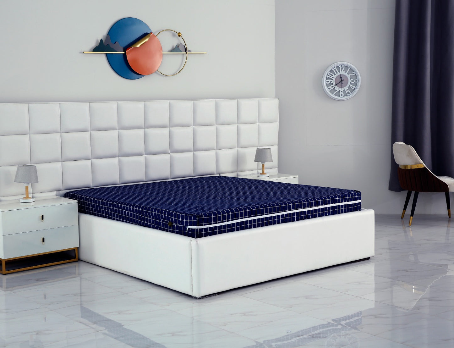 Zipper Mattress Cover Printed-Blue Check Protectors Apricot