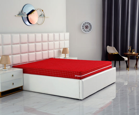 Zipper Mattress Cover Printed-Red Check Protectors Apricot