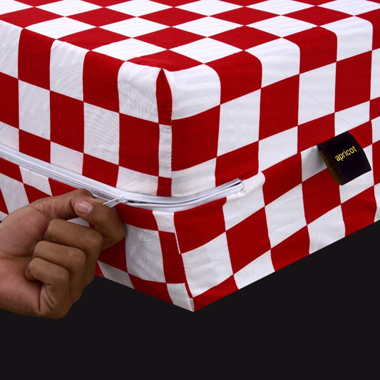 Zipper Mattress Cover Printed-Red Chess Protectors Apricot