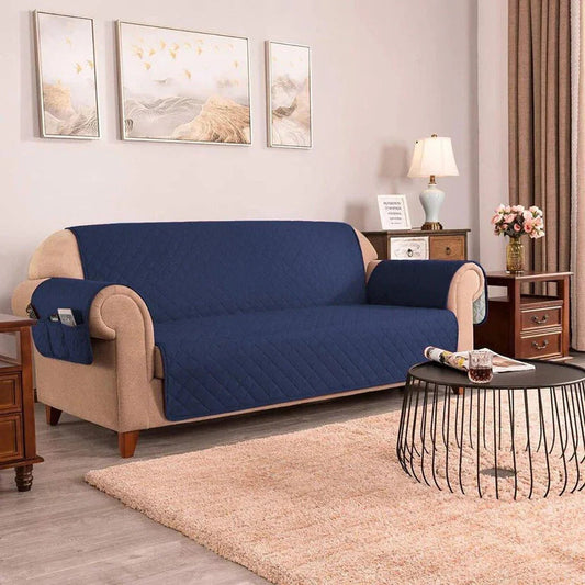 Ultrasonic Quilted Sofa Cover-Navy Blue Sofa Cover Apricot