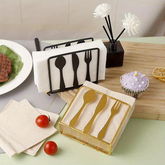Metallic Napkins & Tissue Holder-Fork & Knife (SA2408-136) Tissue Box Apricot