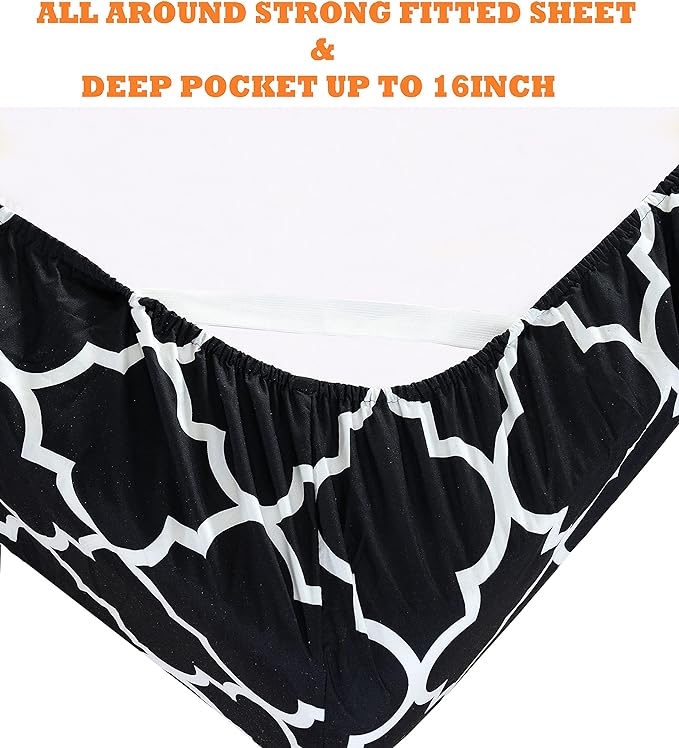 Fitted Bed Sheet-Black Geometric Fitted Sheets Apricot