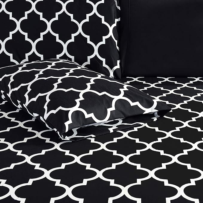 Fitted Bed Sheet-Black Geometric Fitted Sheets Apricot