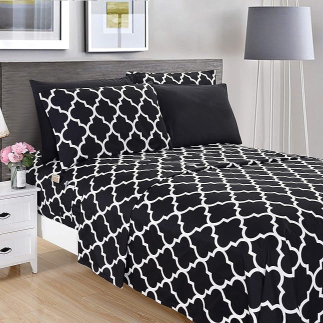 Fitted Bed Sheet-Black Geometric Fitted Sheets Apricot