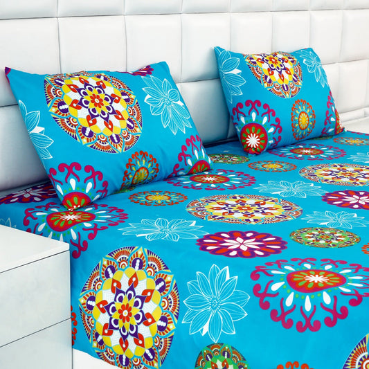 Fitted Bed Sheet-Turqoiuse Flower Fitted Sheets Apricot