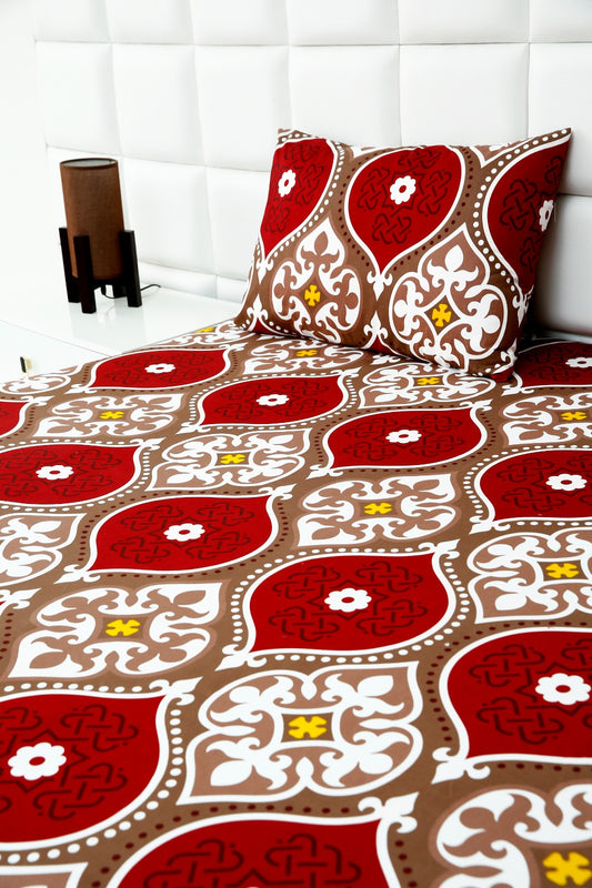 3 PCs Double Bed Sheet- Brown Crown BED SHEET Apricot