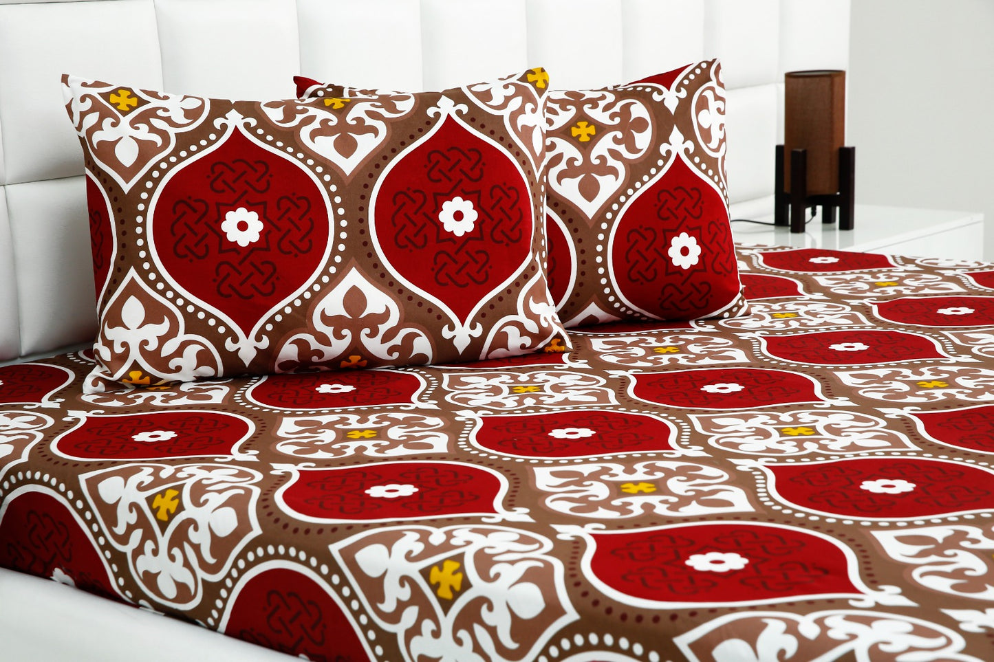 3 PCs Double Bed Sheet- Brown Crown BED SHEET Apricot